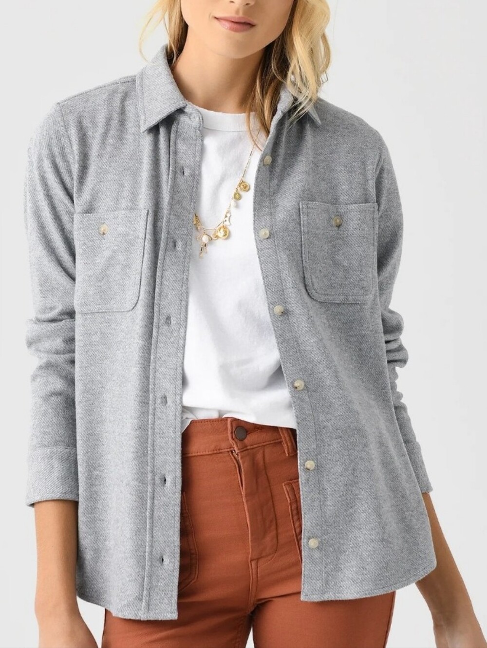 Faherty Gray Button-Down Shirt with Chest Pockets
